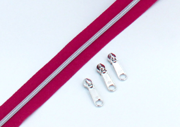 Endlosreißverschluss metallisiert schmal fuchsia/silber (1m)